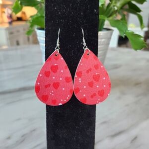 Red Heart Drop Faux leather Earrings